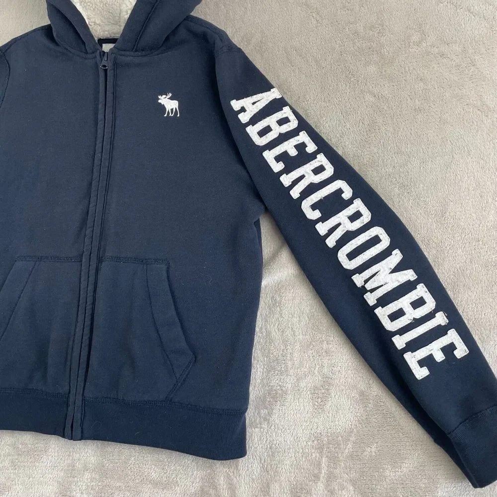 Abercrombie Fitch Kids 13/14 Hoodie Full‎ Zip Sherpa Lined Spell Out Logo Preppy
